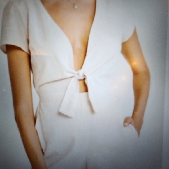 Abercrombie & Fitch Front Tie White With Cranberry Pinstripes Cotton Romper L - Picture 1 of 10